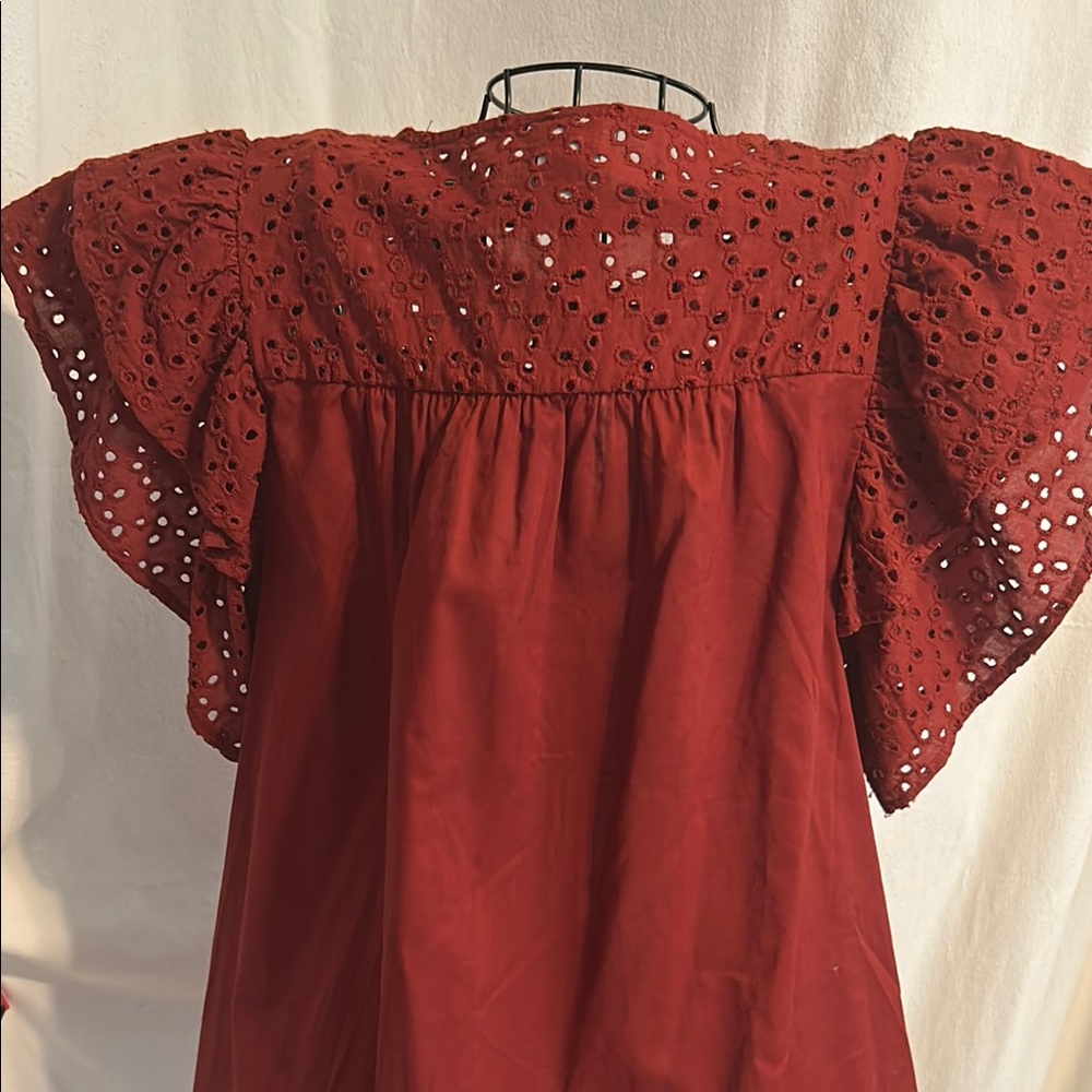 Red Flutter Sleeve Ruffled Blouse - Picture 4 of 4
